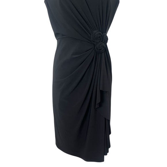 Jones Studio Black Stretch Bodycon Ruched Asymmetrical Midi Cocktail Dress Sz 6 - Picture 6 of 11